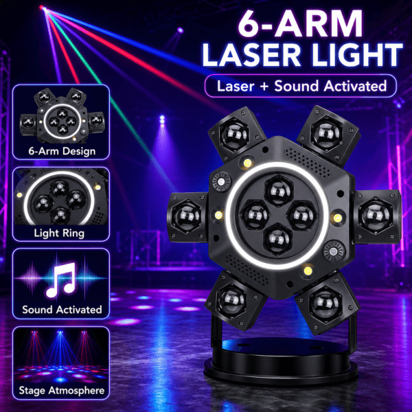 6-Arm Moving Head Stage Laser Light with Sound Activated