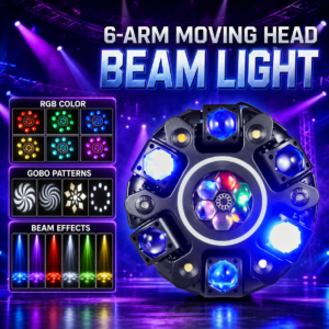 6-Arm Moving Head Stage Beam Light with RGB Beam Effects, GOBO Patterns