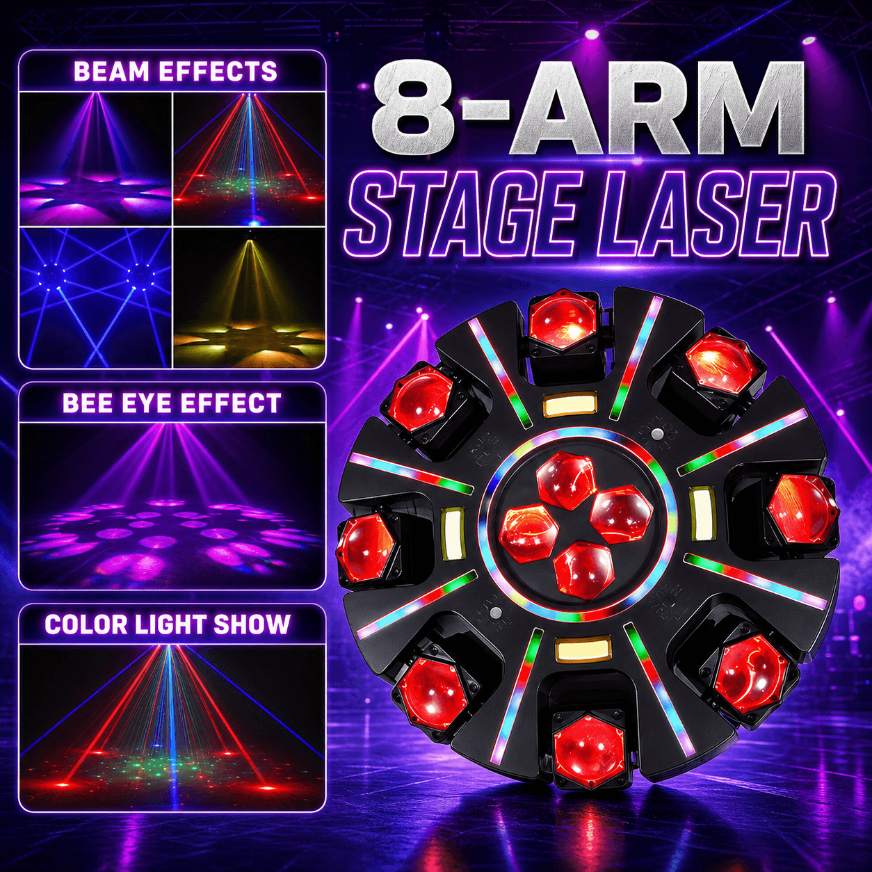 8-Arm Stage Laser Light with Beam Effects