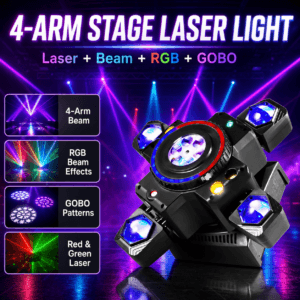 4-Arm Moving Head Stage Laser Light with RGB Beam Effects, GOBO Patterns