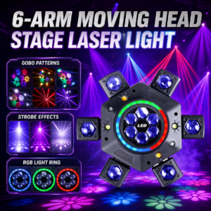 6-Arm Moving Head Stage Laser Light with Strobe & GOBO Effects