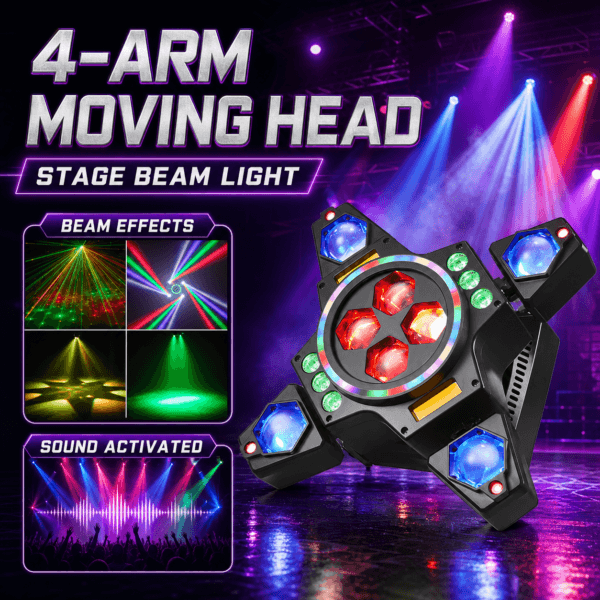 4-Arm Moving Head Stage Beam Light with Beam & Sound Activation